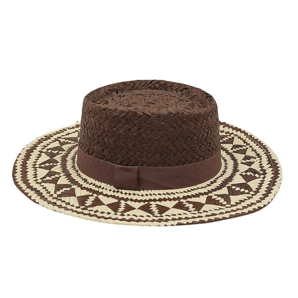 3365 Wide Brim Straw Sun Hat Foe and Geometric Pattern Sun Caps Summer